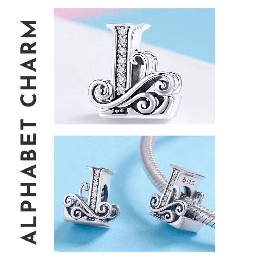 🐘🐘 S925 Sterling Silver Diamond Letter “L” Charm